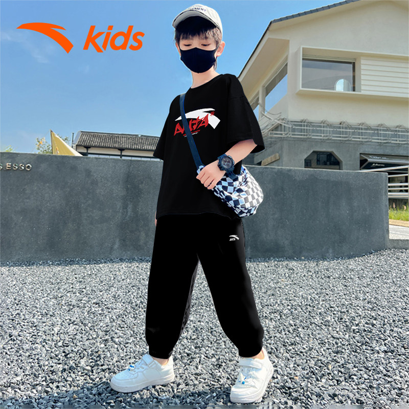 安踏儿童中大童短袖T恤长裤夏季男生帅气运动套装帅气时髦男童装