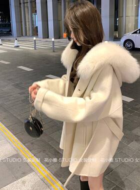 白色双面羊绒斗篷大衣女2