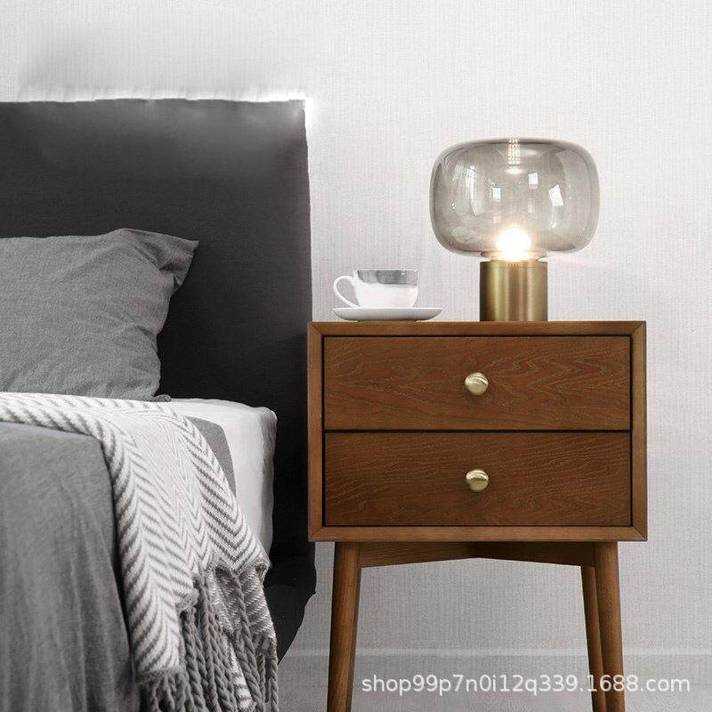 简约手工吹制玻璃圆球灯罩装饰台灯小型样板房酒店卧室床头柜灯