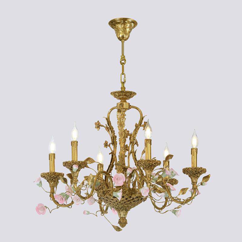 法式全铜灯欧式田园风酒店创意客厅餐厅花篮陶瓷花吊灯