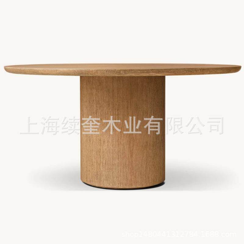 美式实木RH简约圆形桌餐椅组合家用餐厅家具酒店亚马逊出口工厂
