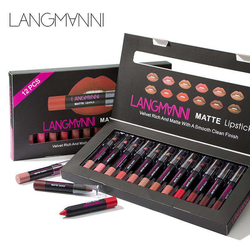 12Pcs Matte Lipstick Set 12 支哑光口红套装 不沾杯爆款唇彩