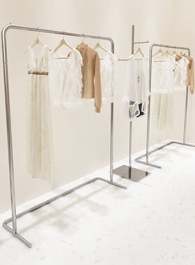 服装店展示架落地式不锈钢陈列架女装店银色中岛架衣服装饰挂衣架