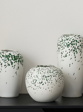 陶瓷花器喷点插花花瓶家居装饰品艺术白色中式软装宽口径电视柜