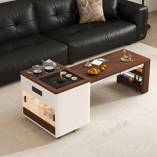 茶几实木家用小户型带轮可移动储物柜多功能伸缩折叠客厅沙发边柜