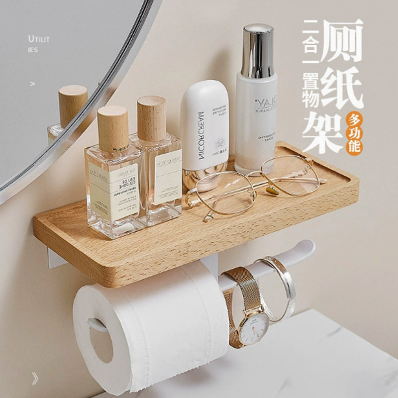 原木卫生间卷纸盒面巾纸架厕所卷纸实木架洗脸巾抽纸纸巾卷筒纸架图片