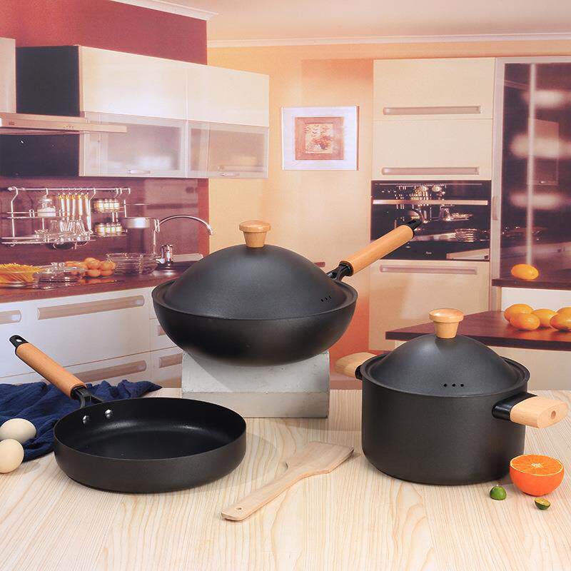 新款麦饭石三件套锅不粘锅礼盒套装炒锅煎锅汤锅礼品锅具套装