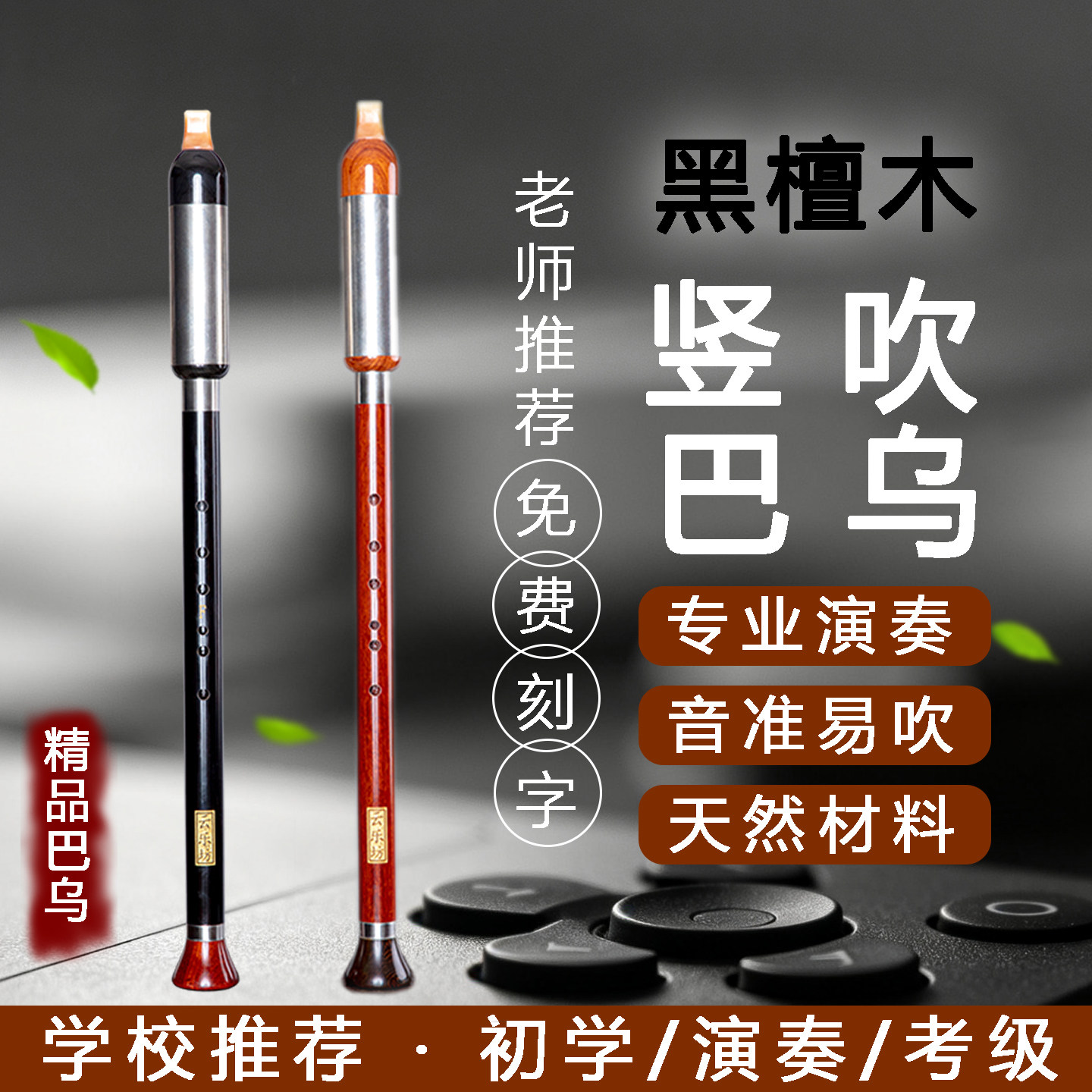 黑檀木竖吹巴乌红木C调降B调DAGF小学生成人初学专业演奏型云乐坊
