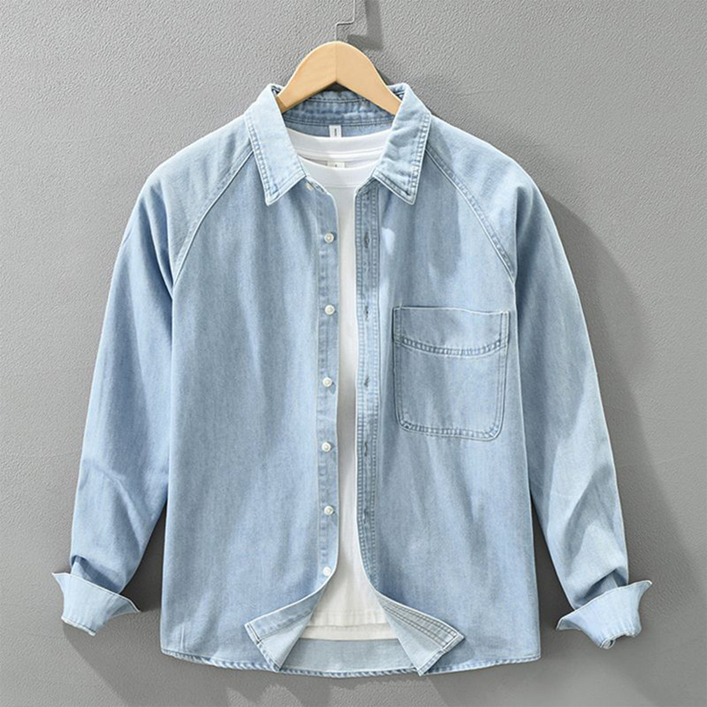 复古牛仔衬衫男2026年春秋新款长袖宽松翻领休闲工装衬衣外套潮流,男装,牛仔衬衫,淘宝优惠券,粉丝福利购,淘宝优惠卷