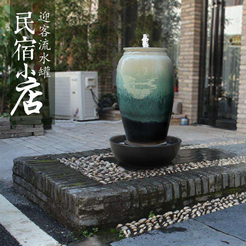 陶瓷手工流水罐景观园林大号摆件循环风水陶瓷花瓶酒店喷泉工艺品