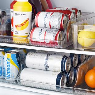 厨房冰箱收纳盒抽拉式pet易拉罐饮料瓶置物整理盒高透明储物盒