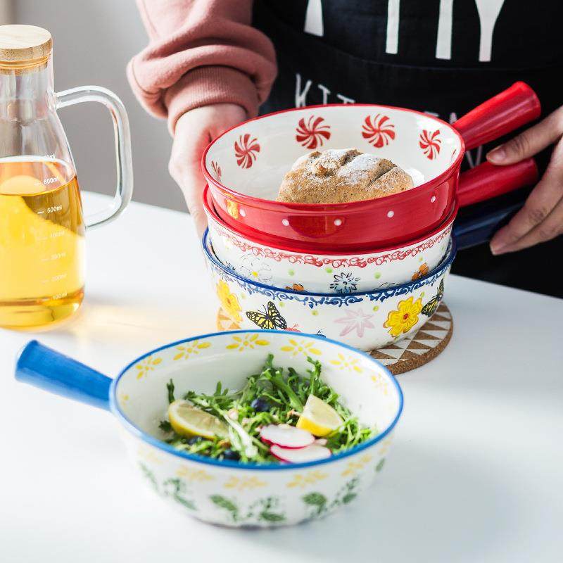 8寸手柄焗饭碗带把陶瓷烤碗创意米饭碗汤碗早餐碗水果沙拉碗凉拌,餐饮具,碗,淘宝优惠券,粉丝福利购,淘宝优惠卷