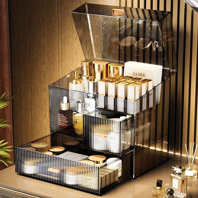 桌面梳妆台化妆品化妆刷收纳大容量高级感亚克力防尘化妆品收纳盒