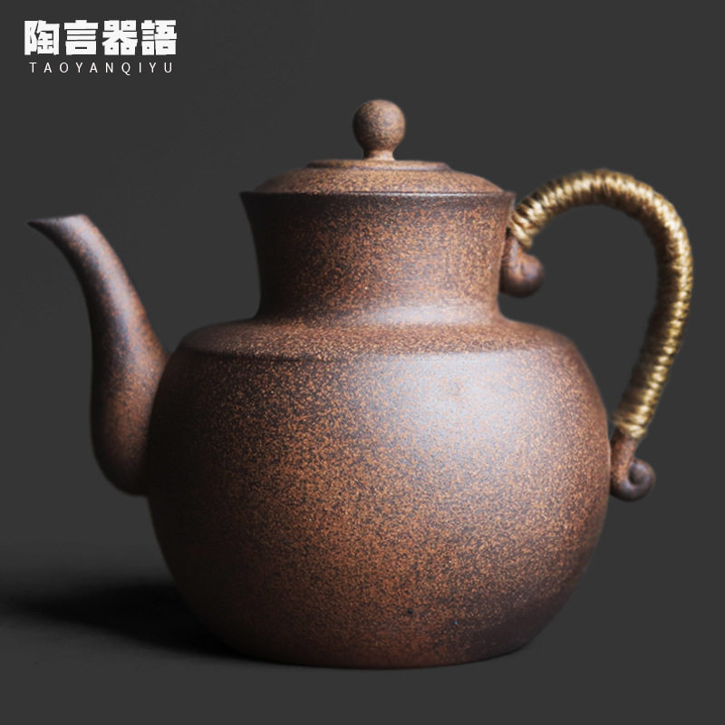 复古粗陶老岩泥宋持煮茶壶中式禅意围炉炭火电陶炉正把烧水单壶