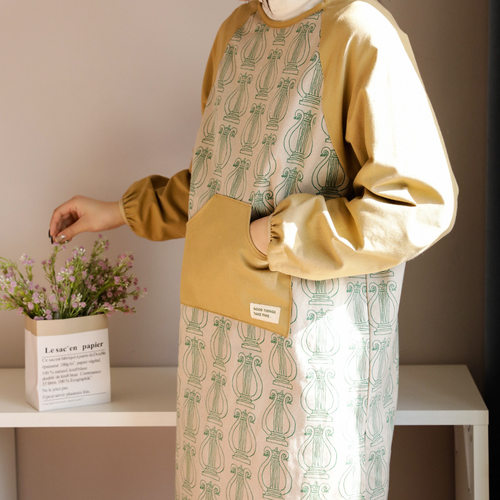 工厂围裙长袖家用厨房防泼水防油绘画美术成人工作服全棉罩衣