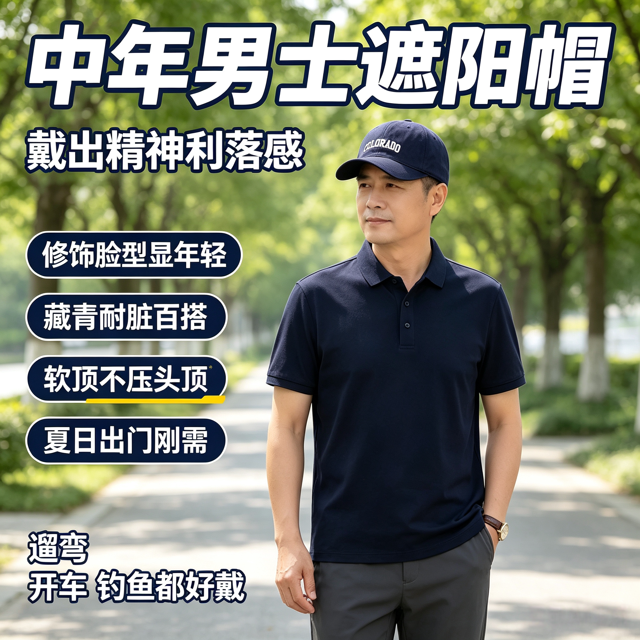 中年男士夏季防晒透气棒球帽