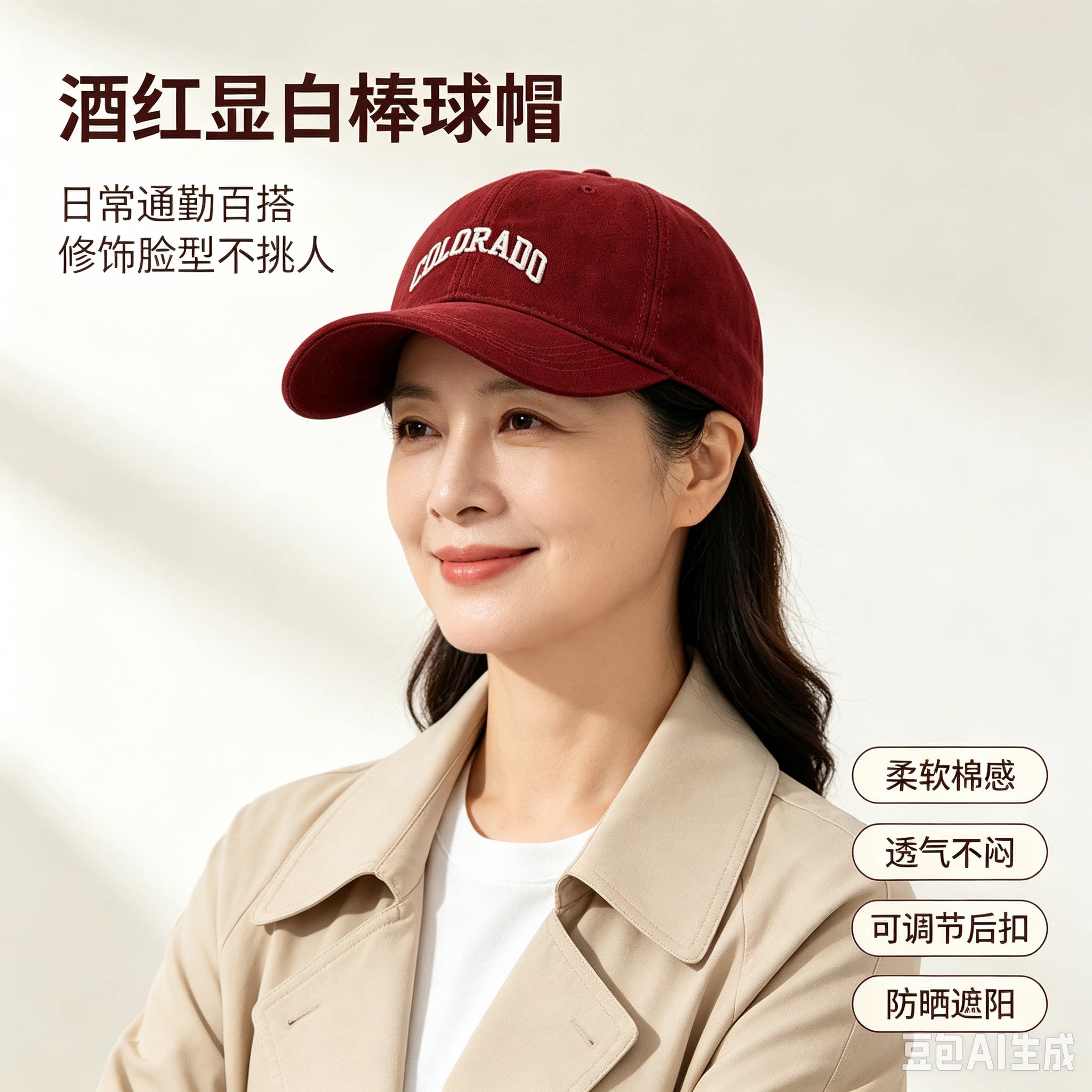 潮牌红色防晒户外中年女士鸭舌帽