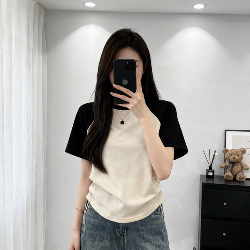 夏季插肩短袖收腰显瘦短款T恤女