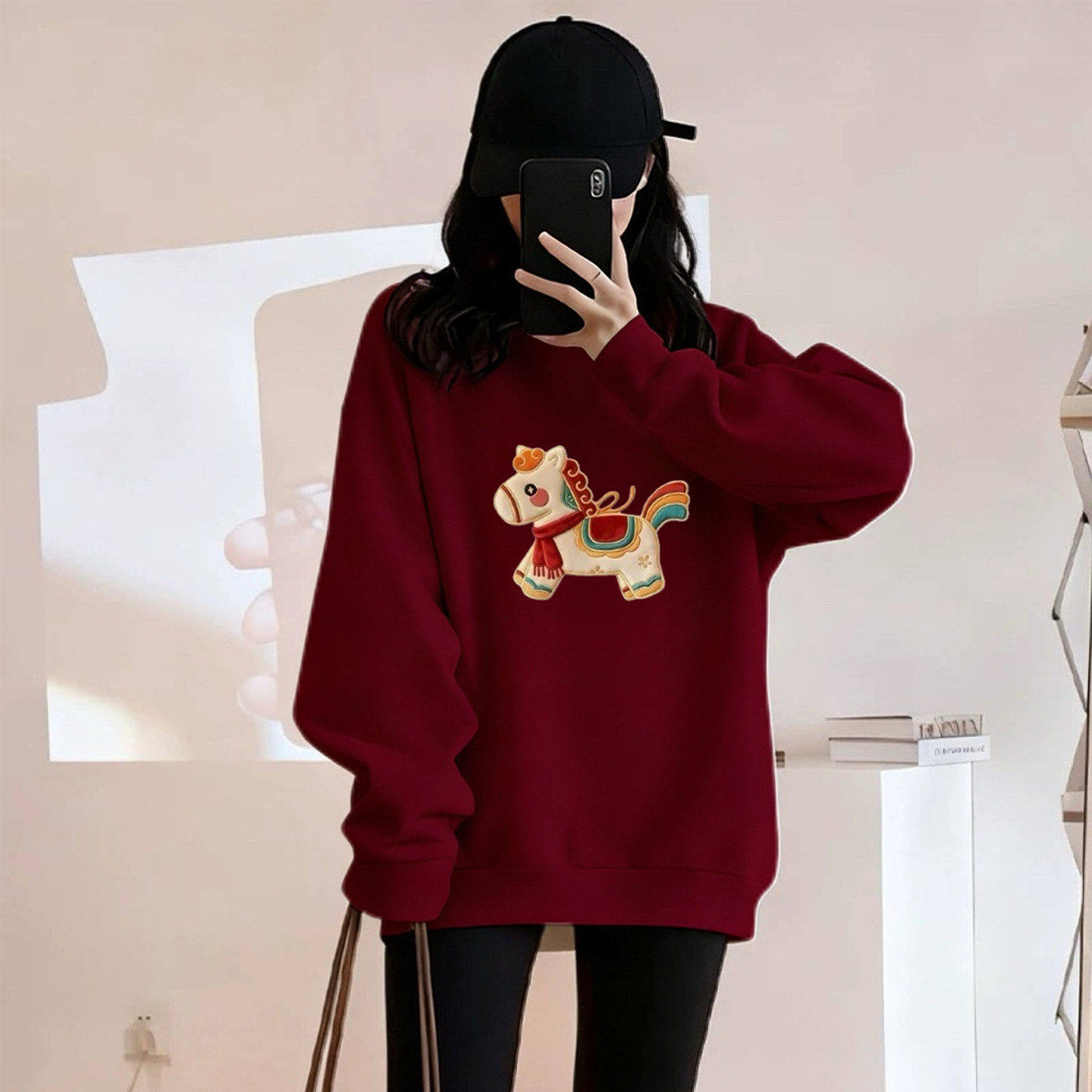 加绒卫衣女无帽2026新款秋冬酒红色本命年马年宽松大码加厚上衣服,女装/女士精品,卫衣/绒衫,淘宝优惠券,粉丝福利购,淘宝优惠卷