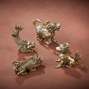 黄铜龙九子小摆件茶宠赑屃螭吻蒲牢狴犴饕餮蚣蝮睚眦狻猊椒图玩件