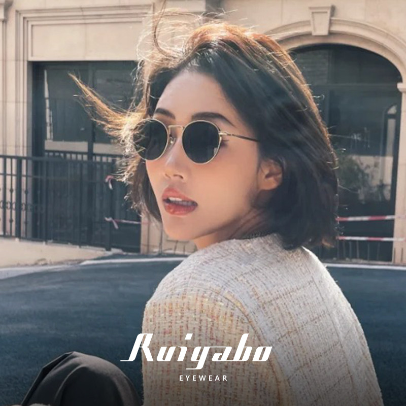 港风眼镜老钱风复古金属圆框太阳镜女小脸偏光防紫外线墨镜