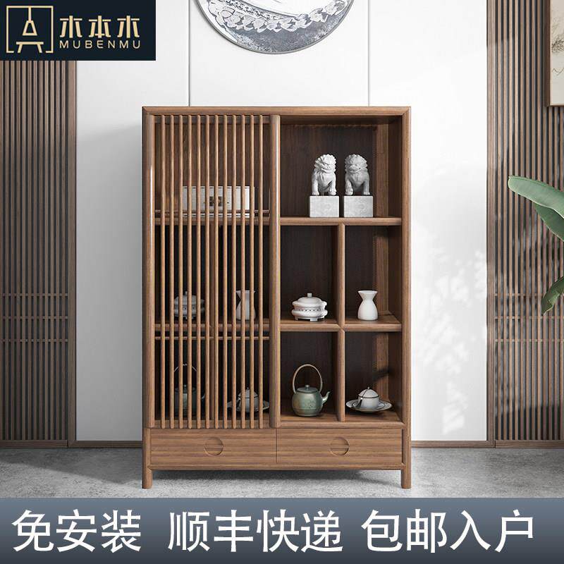 新中式边餐实木立柜靠墙柜茶叶柜茶具柜立柜子禅高意茶室家具柜胡