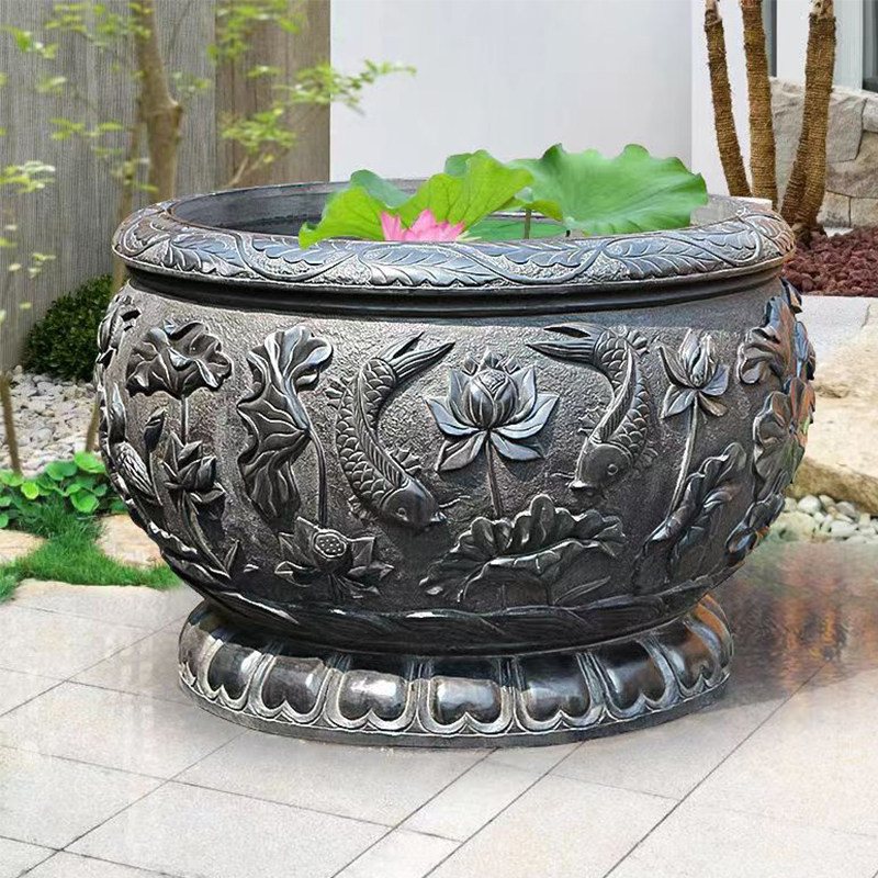 青石石缸缸石头水缸仿古门海做旧圆形庭院石雕鱼缸花盆荷花缸摆件