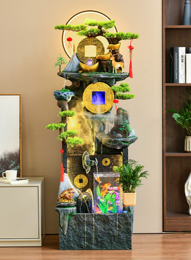 中式水幕墙客厅流水摆件循环水造景室内水景开业招财假山喷泉景观