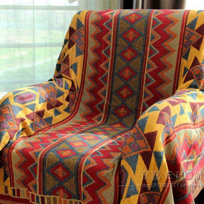 波西米亚毯子棉毯子空调毯毛巾毯盖巾盖毯彩色线毯沙发毯子复古风