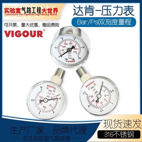 VIGOUR达肯316不锈钢压力表2.5级精度高纯气体压力表径向轴向原装