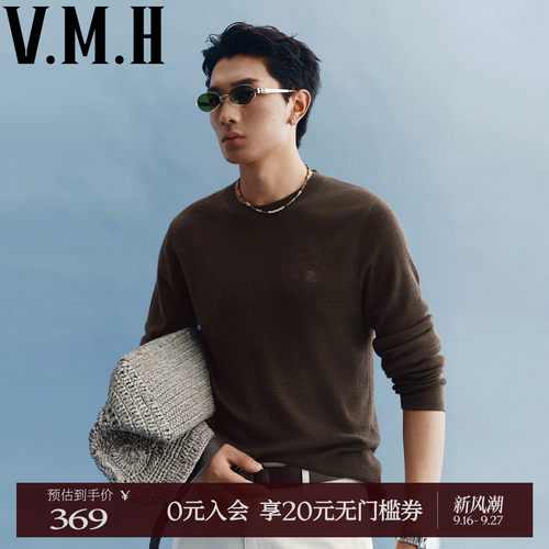 VMH秋男装老钱风刺绣圆领针织衫