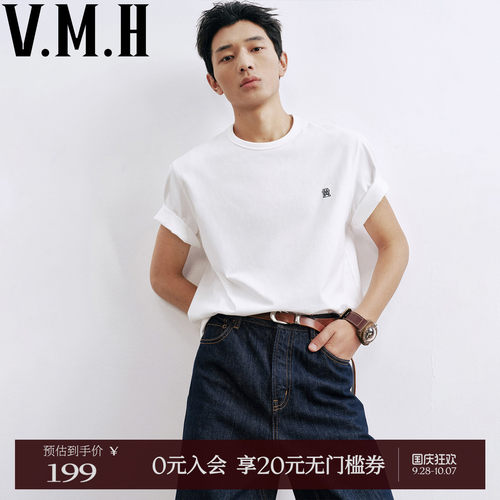 VMH夏季男纯棉印绣花短袖T恤