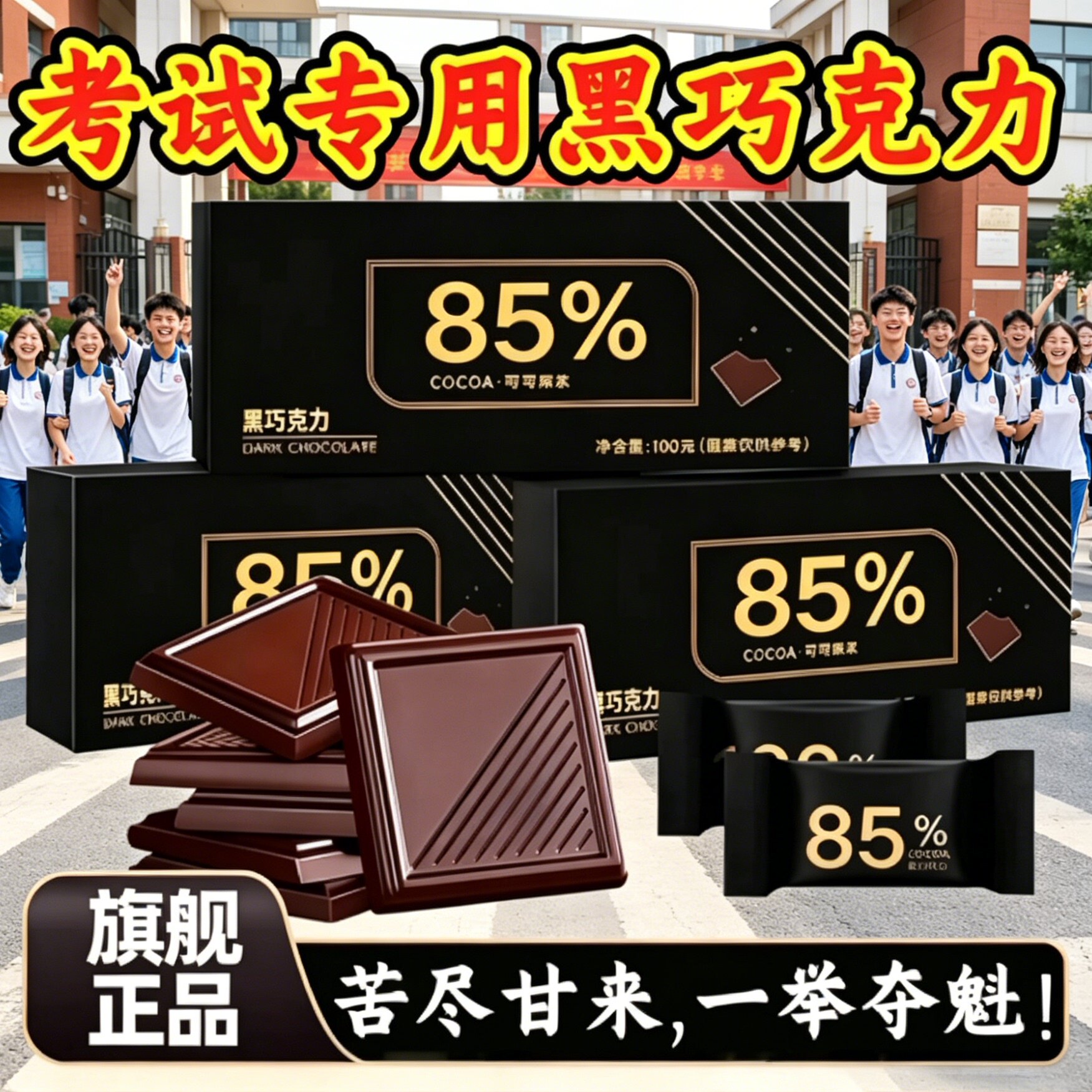 黑巧克力考试专用适用学生提神醒脑70以上无糖可可脂卡官方旗舰店