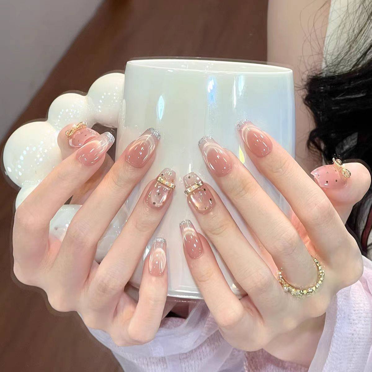 手工穿戴甲芭蕾风波点蝴蝶结猫眼指甲贴金粉世家清冷感显白美甲贴,彩妆/香水/美妆工具,美甲工具,淘宝优惠券,粉丝福利购,淘宝优惠卷