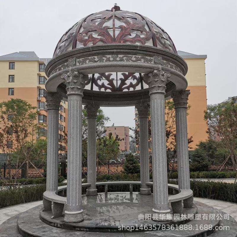 石雕凉亭欧式石亭子户外庭院别墅小区花岗岩罗马柱大理石黄锈石亭