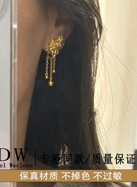 奥特莱斯18K金超仙轻盈灵动野百合流苏耳钉女复古花朵耳饰轻奢感