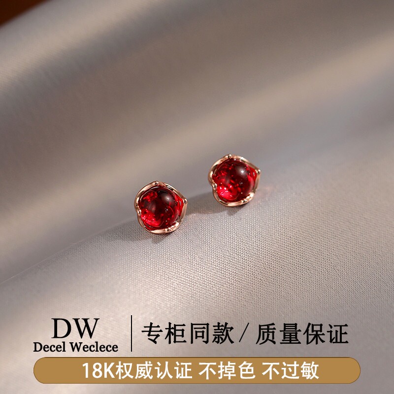 奥特莱斯专柜捡漏海外撤柜18K金红钻石耳钉玫瑰金时尚AU750轻奢