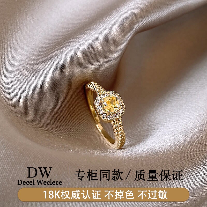 奥特莱斯专柜捡漏海外撤柜18K金锆石小方糖戒指尾戒食指开口戒