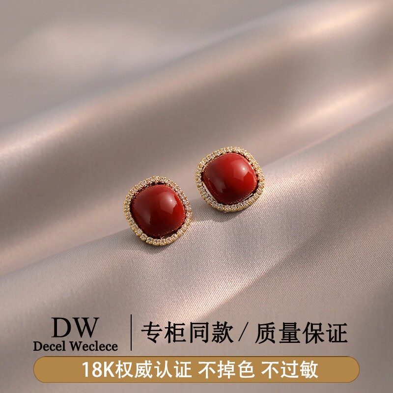 奥特莱斯【品牌撤柜1折】18K金满钻方形珍珠耳钉高级耳环新款气质