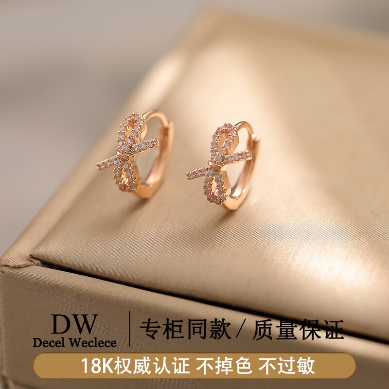 奥特莱斯专柜捡漏海外撤柜18K金玫瑰金蝴蝶结耳环女18K金小众独特