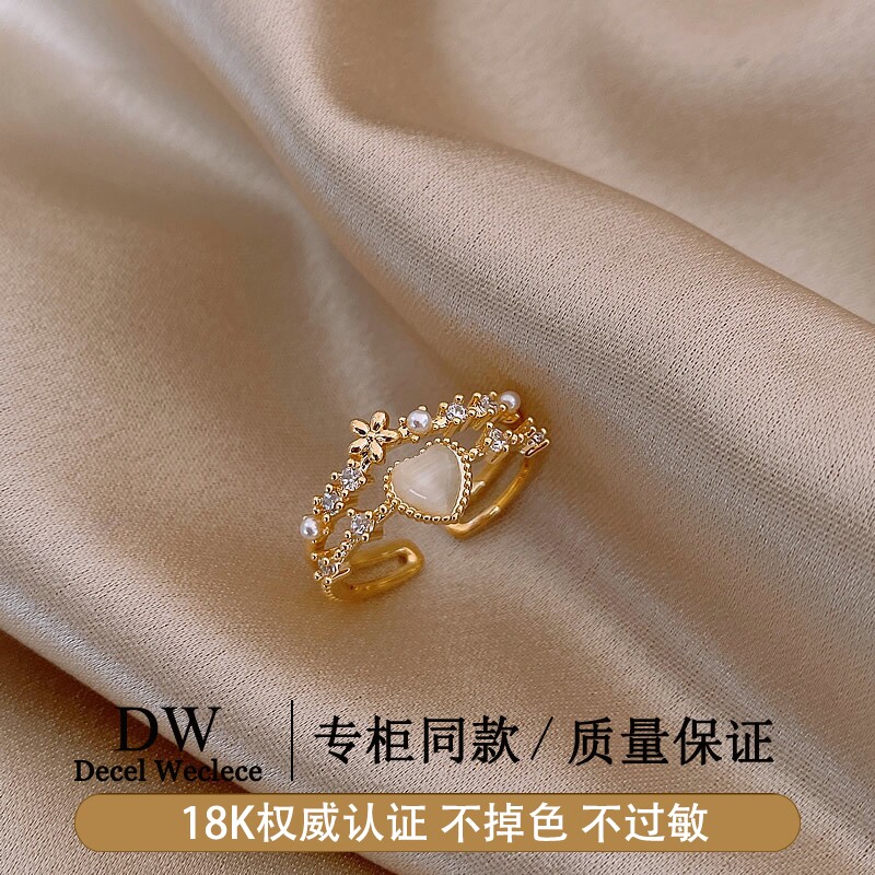 奥特莱斯专柜捡漏海外撤柜18K金花瓣猫眼桃心戒指女食指开口戒指