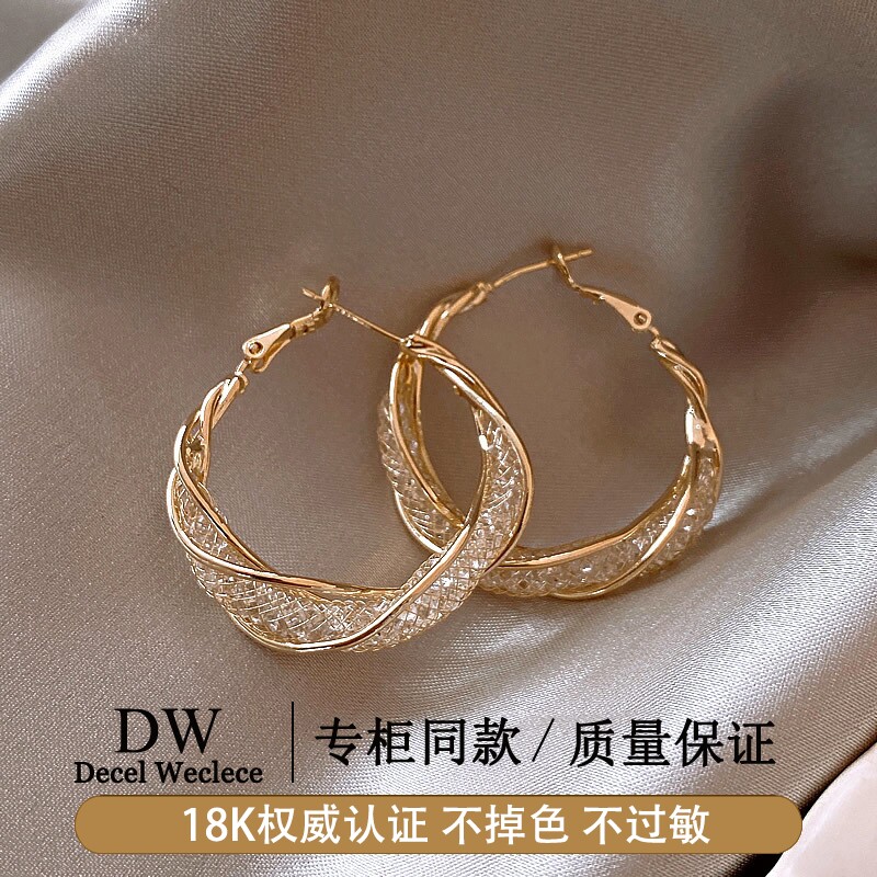奥特莱斯【官网直发】网状水晶独特耳圈耳环女气质耳钉耳饰