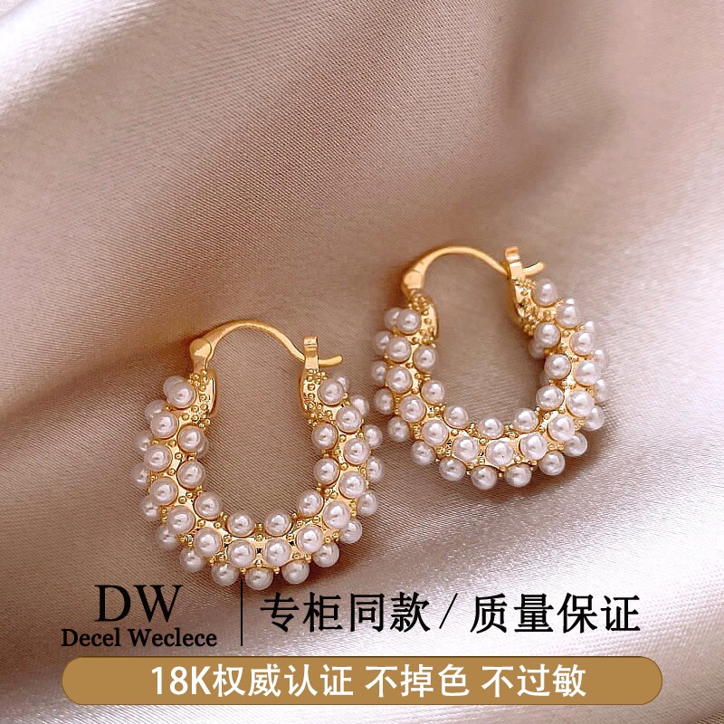 奥特莱斯专柜捡漏海外撤柜18K金金色U形珍珠耳扣AU750耳环女耳饰