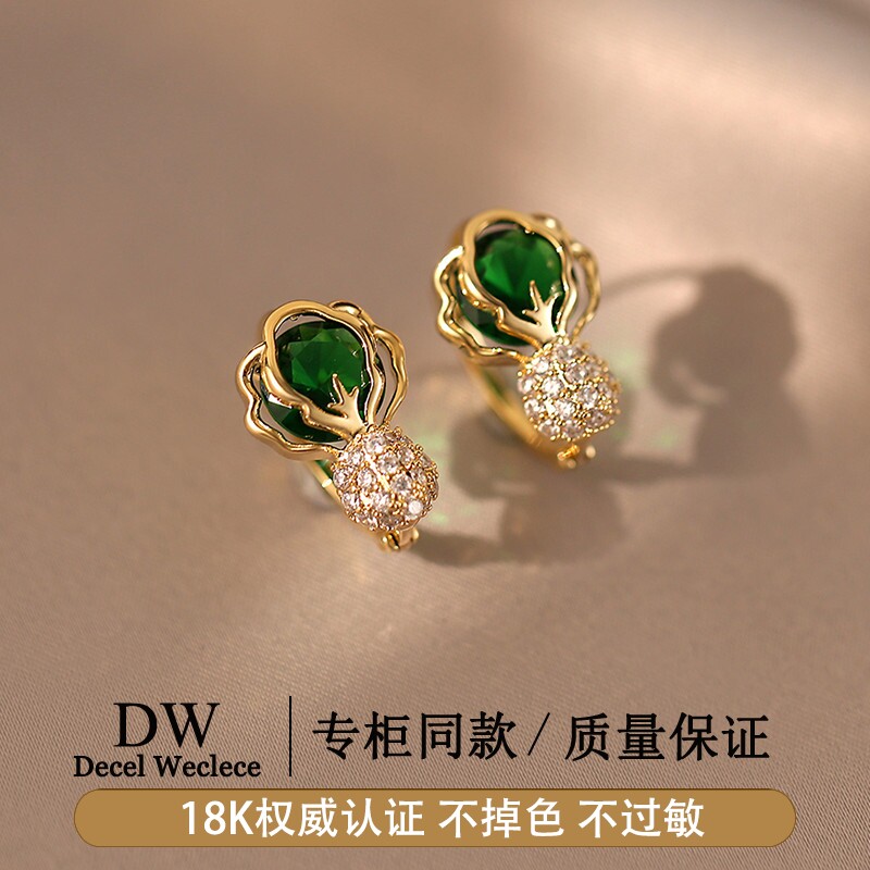 奥特莱斯专柜捡漏海外撤柜18K金白菜耳环女小众设计感AU750耳钉