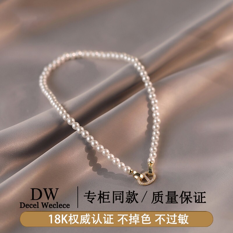 奥特莱斯【品牌撤柜1折】18K金猪鼻子仿珍珠项链轻奢高档颈链