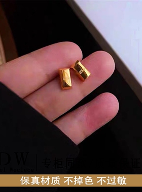奥特莱斯18K金超精致迷你发财小金块耳钉气质实心复古个性小众耳