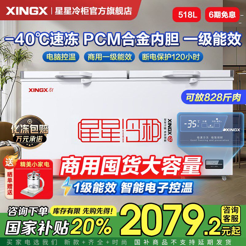 星星冰柜商用大容量冷柜518/718升L全冷藏冷冻柜减霜一级能效冷柜