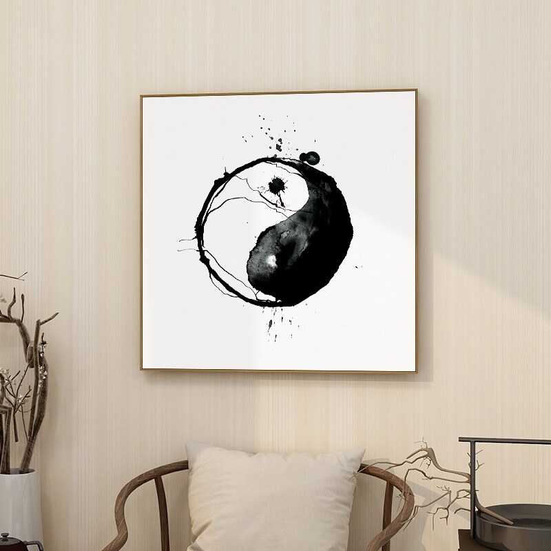 太极图阴阳鱼挂画新中式茶室抽象禅意装饰画水墨玄关背景墙面定做