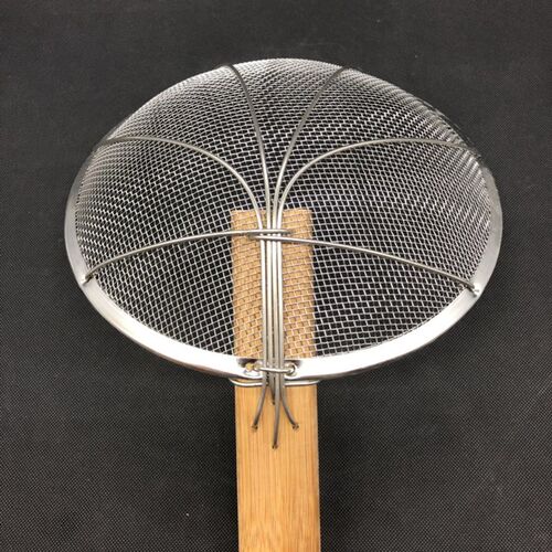8目30cm 竹柄大漏勺不锈钢笊篱密勺过滤网拌面勺加粗加固钢丝网厘