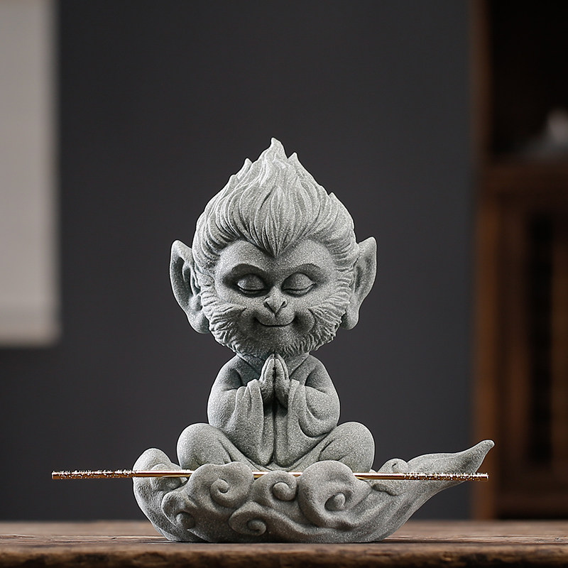 卡通可爱齐天大圣茶宠摆件创意孙悟空猴子鱼缸造景茶空间柜台装饰